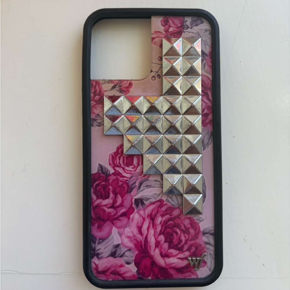 Wildflower Pink Floral Phone Case with Silver Studs